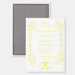 Lemon Bells Scrollwork Wedding Sla de datum op Magneet
