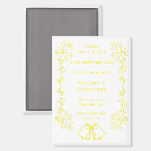 Lemon Bells Scrollwork Wedding Sla de datum op Magneet