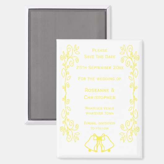 Lemon Bells Scrollwork Wedding Sla de datum op Magneet (Voorkant / Achterkant)