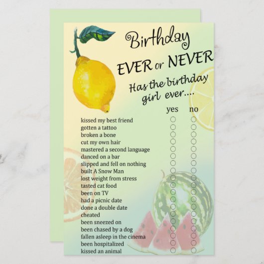 Lemon Birthday altijd of nooit game (Voorkant / Achterkant)