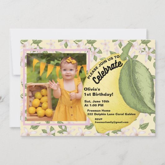 Lemon Birthday Fotouitnodiging Kaart (Voorkant)