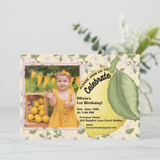 Lemon Birthday Fotouitnodiging Kaart (Staand voorkant)
