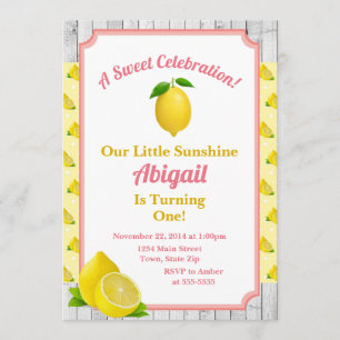 Lemon Birthday Invitation Lemonade 1st Birthday Kaart