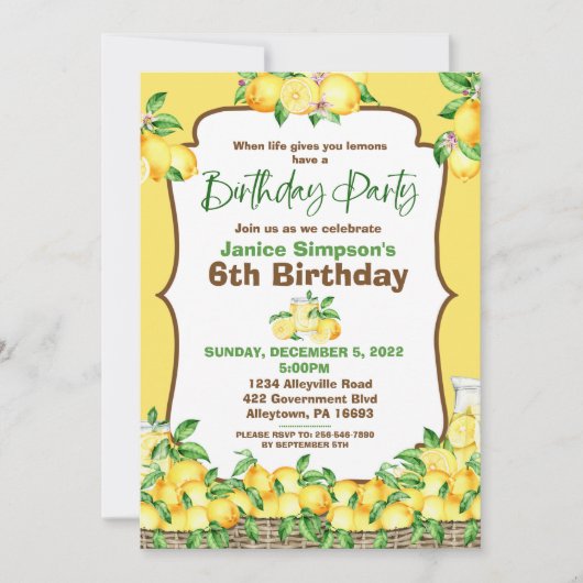 Lemon Birthday Uitnodiging (Voorkant)