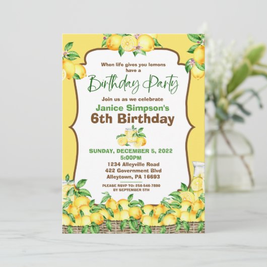 Lemon Birthday Uitnodiging (Staand voorkant)