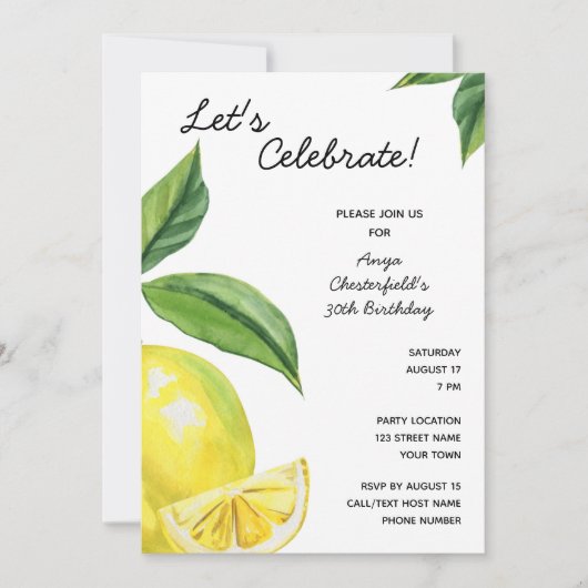 Lemon Birthday Uitnodiging (Voorkant)