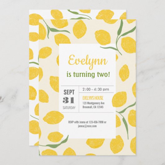 Lemon Birthday Uitnodiging (Voorkant / Achterkant)