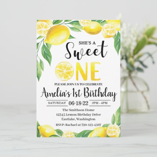 Lemon Birthday Uitnodiging | Eenmalige uitnodiging (Staand voorkant)