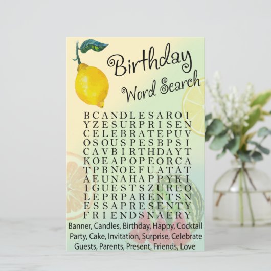 Lemon Birthday word search game (Staand voorkant)