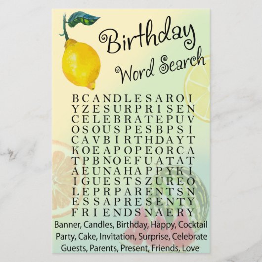 Lemon Birthday word search game (Voorkant)