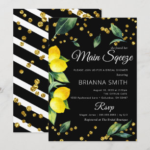 Lemon Black Theme Elegant Bridal Shower Kaart