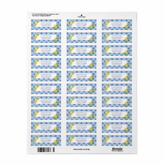 Lemon Blau Tegel Groene Retouradreslabel Etiket (Full Sheet)