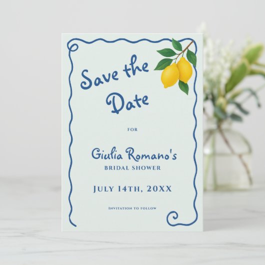 Lemon Blauw Whimy Frame La Dolce Vita Bruidsmeisje Save The Date (Staand voorkant)