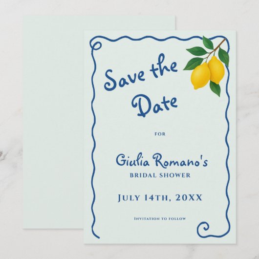 Lemon Blauw Whimy Frame La Dolce Vita Bruidsmeisje Save The Date (Voorkant / Achterkant)