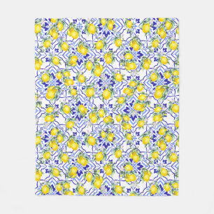 Lemon Blauwe Franse Landelijke Waterverf Tegel Fleece Deken