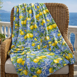 Lemon Blauwe Franse Landelijke Waterverftegel Fleece Deken