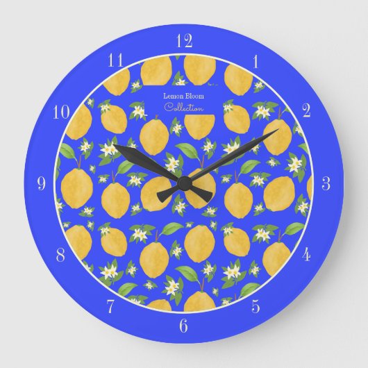 Lemon Bloom Collection gebloemd blauw Grote Klok (Voorkant)