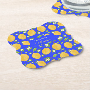 Lemon Bloom Collection gebloemd blauw Kartonnen Onderzetters