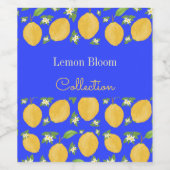 Lemon Bloom Collection gebloemd blauw Wijn Etiket (Enkel label)