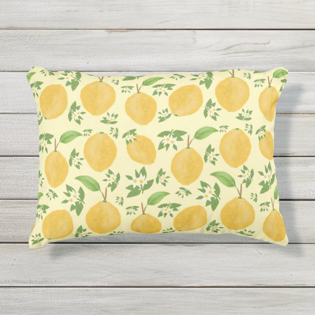 Lemon Bloom Collection gebloemd geel Buitenkussen (Voorkant)