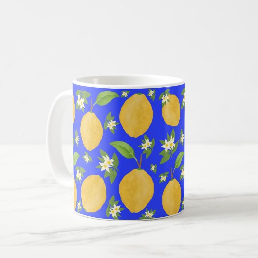Lemon Bloom Collection patterned blue Koffiemok (Voorkant links)