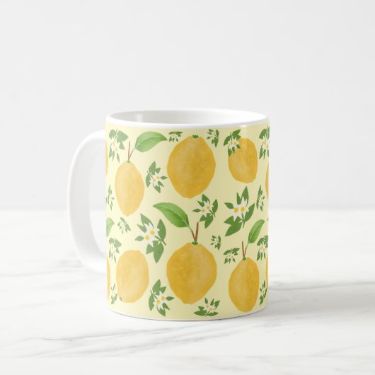 Lemon Bloom Collection patterned yellow Koffiemok (Voorkant links)