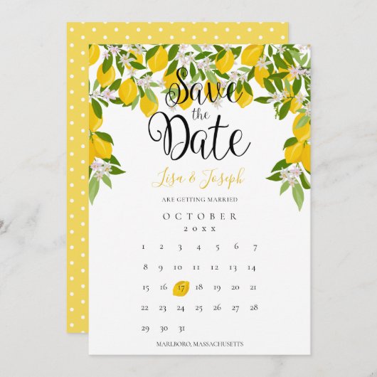 Lemon Bloom Groene Save the Date Agenda Kaart (Voorkant / Achterkant)