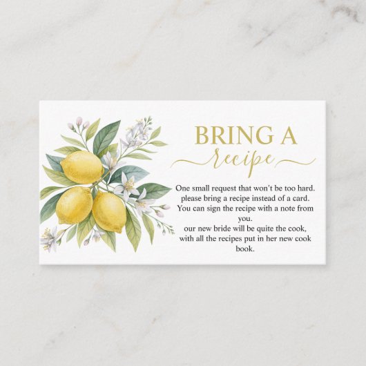 Lemon Blossom Bridal Shower Recipe Card  Informatiekaartje (Voorkant)