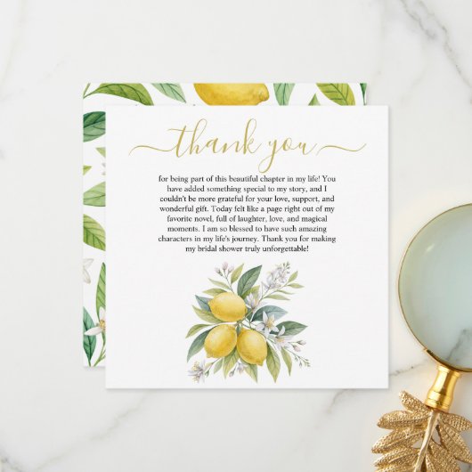 Lemon Blossom Bridal Shower Thank You Card Bedankkaart (Voorkant / Achterkant in situ)
