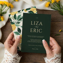 Lemon Blossom Floral Tree Elegant Green Wedding Kaart