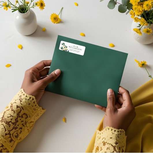 Lemon Blossom Floral Tree Elegant Minimal Wedding Etiket