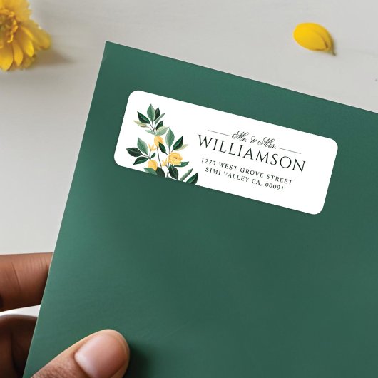 Lemon Blossom Floral Tree Elegant Minimal Wedding Etiket