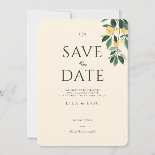 Lemon Blossom Floral Tree Elegant Minimal Wedding Save The Date (Voorkant)