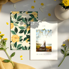 Lemon Blossom Floral Tree Elegant Wedding Photo Bedankkaart