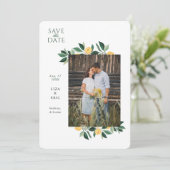 Lemon Blossom Floral Tree Elegant Wedding Photo Save The Date (Staand voorkant)