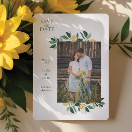 Lemon Blossom Floral Tree Elegant Wedding Photo Save The Date