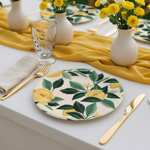 Lemon Blossom Floral Tree Elegant Yellow Wedding Papieren Bordje