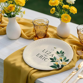 Lemon Blossom Floral Tree Elegant Yellow Wedding Papieren Bordje