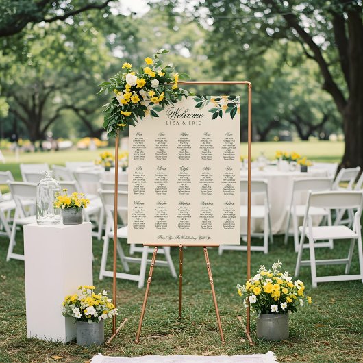 Lemon Blossom Floral Tree Elegant Yellow Wedding Poster