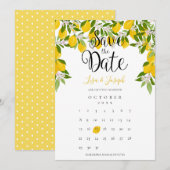 Lemon Blossom Greenery Elegant Calendar Wedding Save The Date (Voorkant / Achterkant)