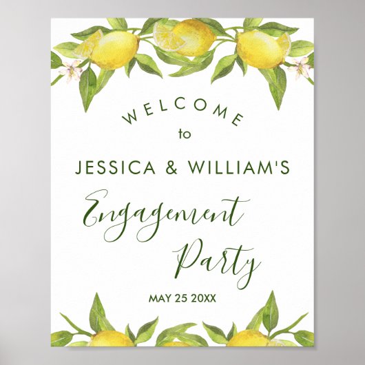 Lemon Blossom Greenery Engagement Party Poster (Voorkant)