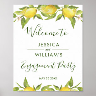 Lemon Blossom Greenery Engagement Party Poster