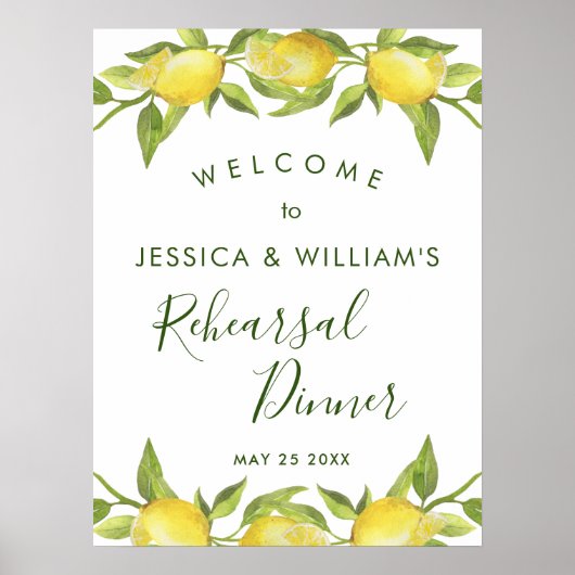 Lemon Blossom Greenery Rehearsal Dinner Sign Poster (Voorkant)