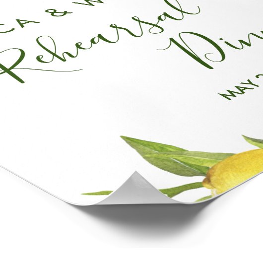 Lemon Blossom Greenery Rehearsal Dinner Sign Poster (Hoek)