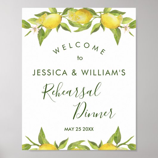 Lemon Blossom Greenery Rehearsal Dinner Sign Poster (Voorkant)