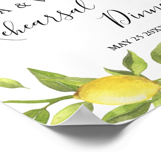 Lemon Blossom Greenery Rehearsal Dinner Sign Poster (Hoek)
