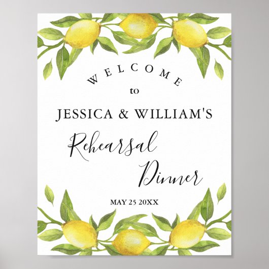 Lemon Blossom Greenery Rehearsal Dinner Sign Poster (Voorkant)