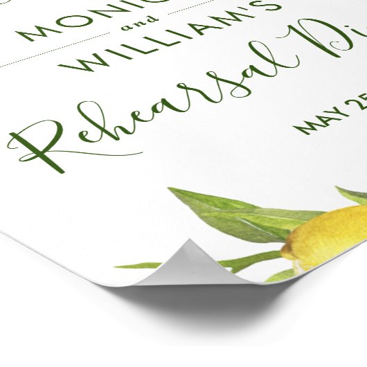 Lemon Blossom Greenery Rehearsal Dinner Sign Poster (Hoek)