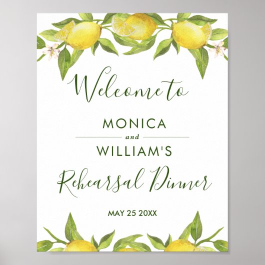 Lemon Blossom Greenery Rehearsal Dinner Sign Poster (Voorkant)