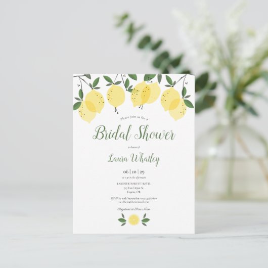 Lemon Blossom Greenery Waterverf Vrijgezellenfeest Aankondigingskaart (Staand voorkant)